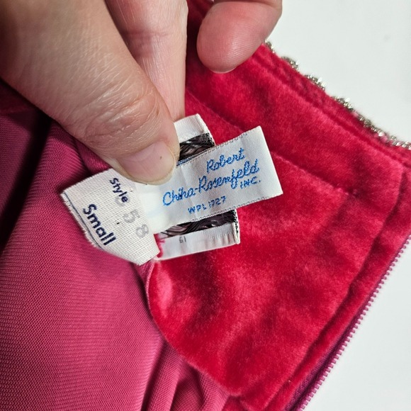 Vintage Neusteters Pink Velour Evening Maxi Gown Pearl Rhinestone Embellishments - Picture 5 of 16